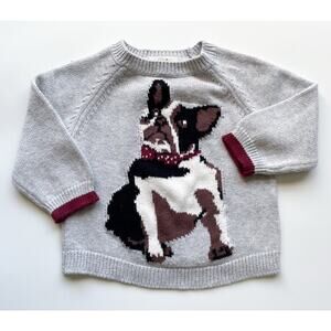 Baby Boy's Peek Gray Cotton French Bulldog Knit Sweater Size 6-12 Months